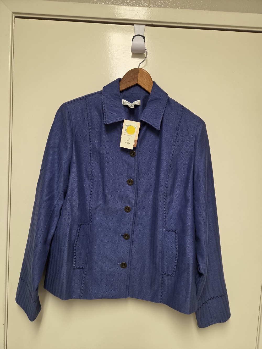 Vintage 90s Coldwater Creek Zig Zag Stitch Blue DTL Jacket Size 12 Medium